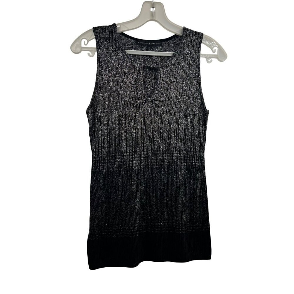 WHBM Shimmer Sleeveless Top Silver/Black Womens Size XS Keyhole Neck